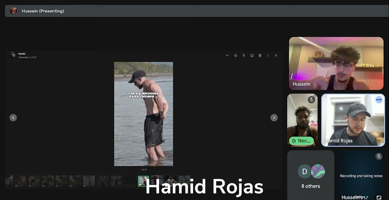 Hussein Farhat reviewing a member's fitness content in a live session