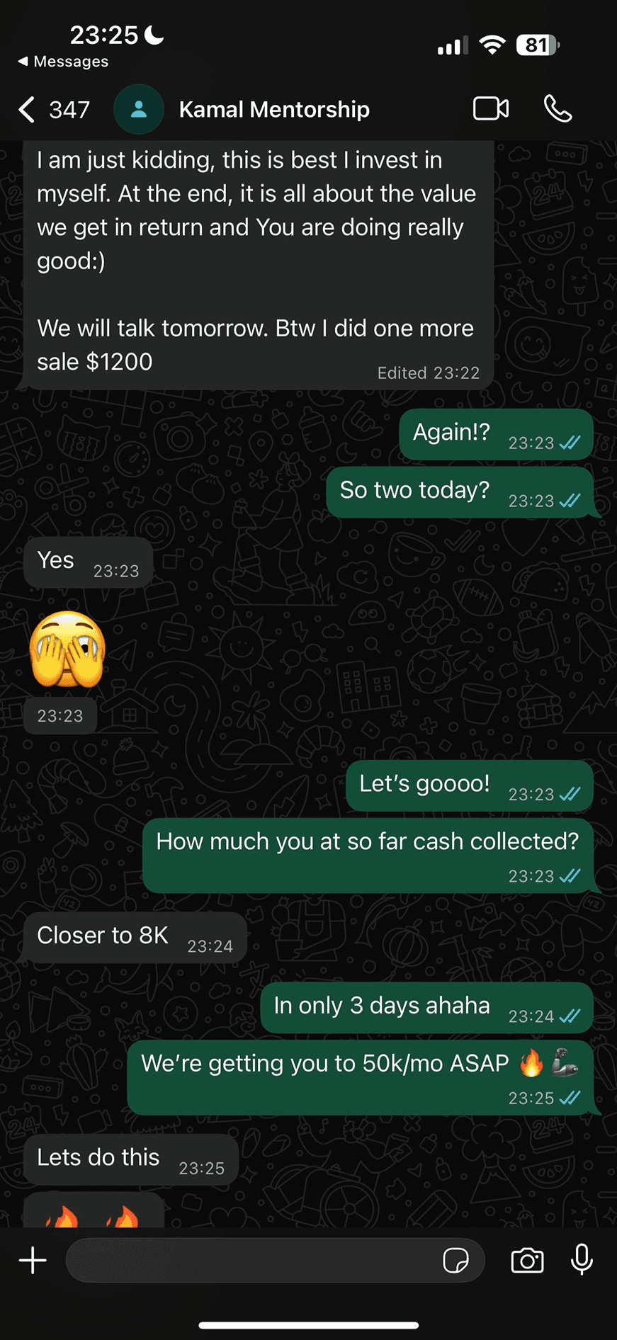 $8K collected — DM conversation proof