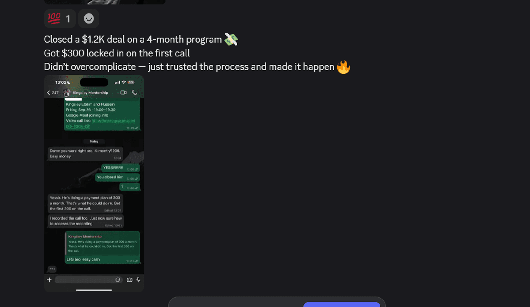 $1,200 closed on first sales call ever