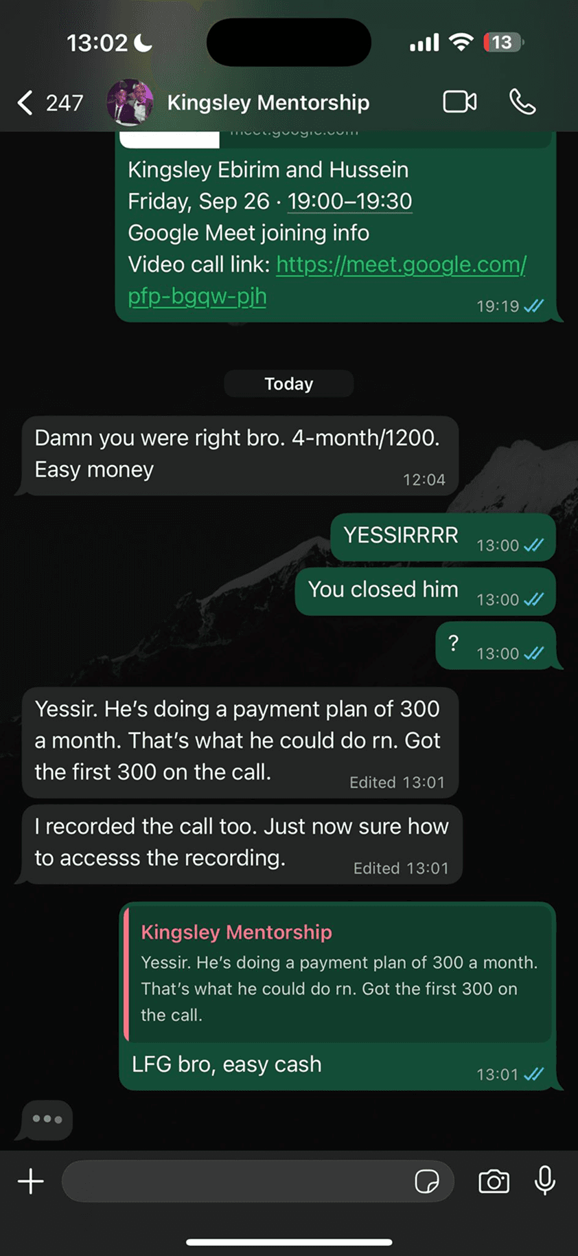 $1,200 deal — DM conversation
