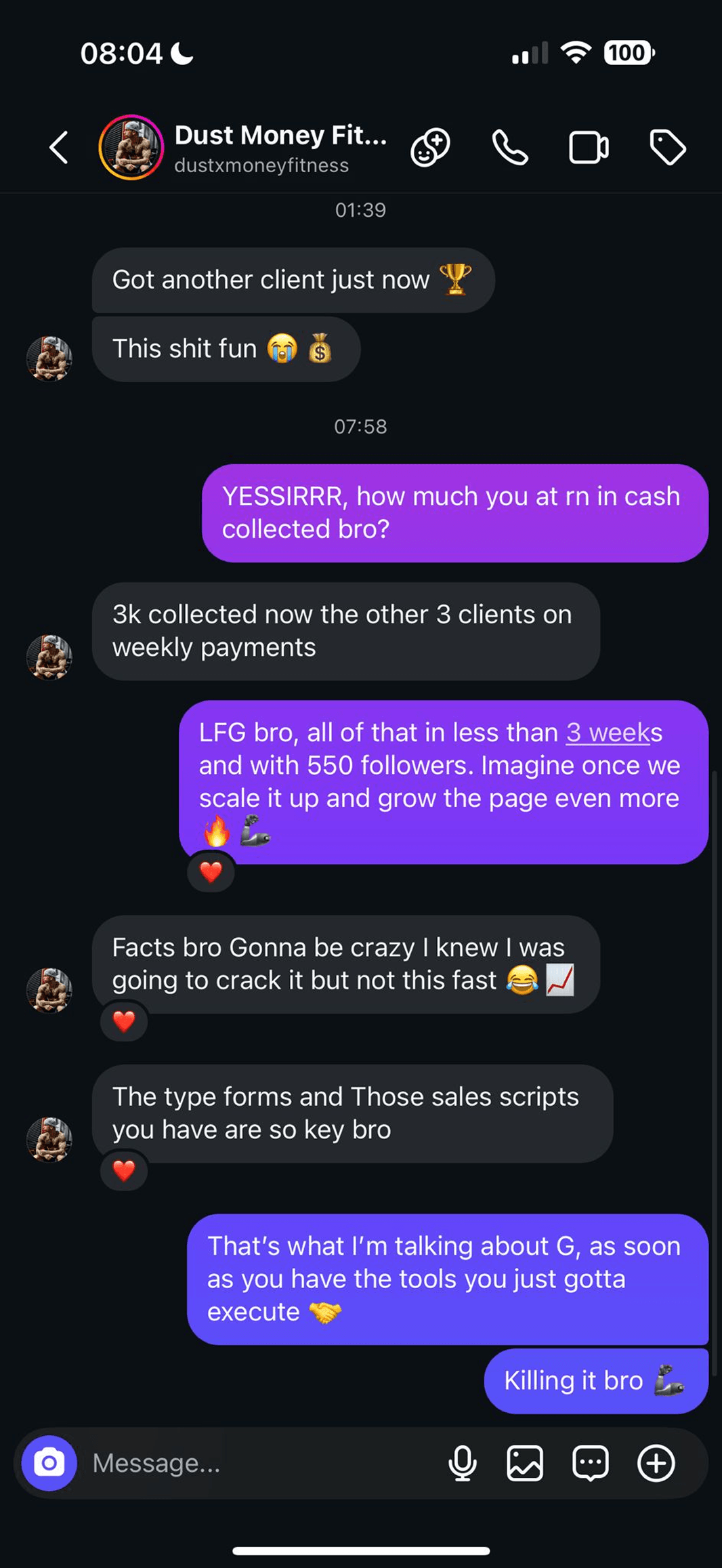 $3K collected with 550 followers — DM proof