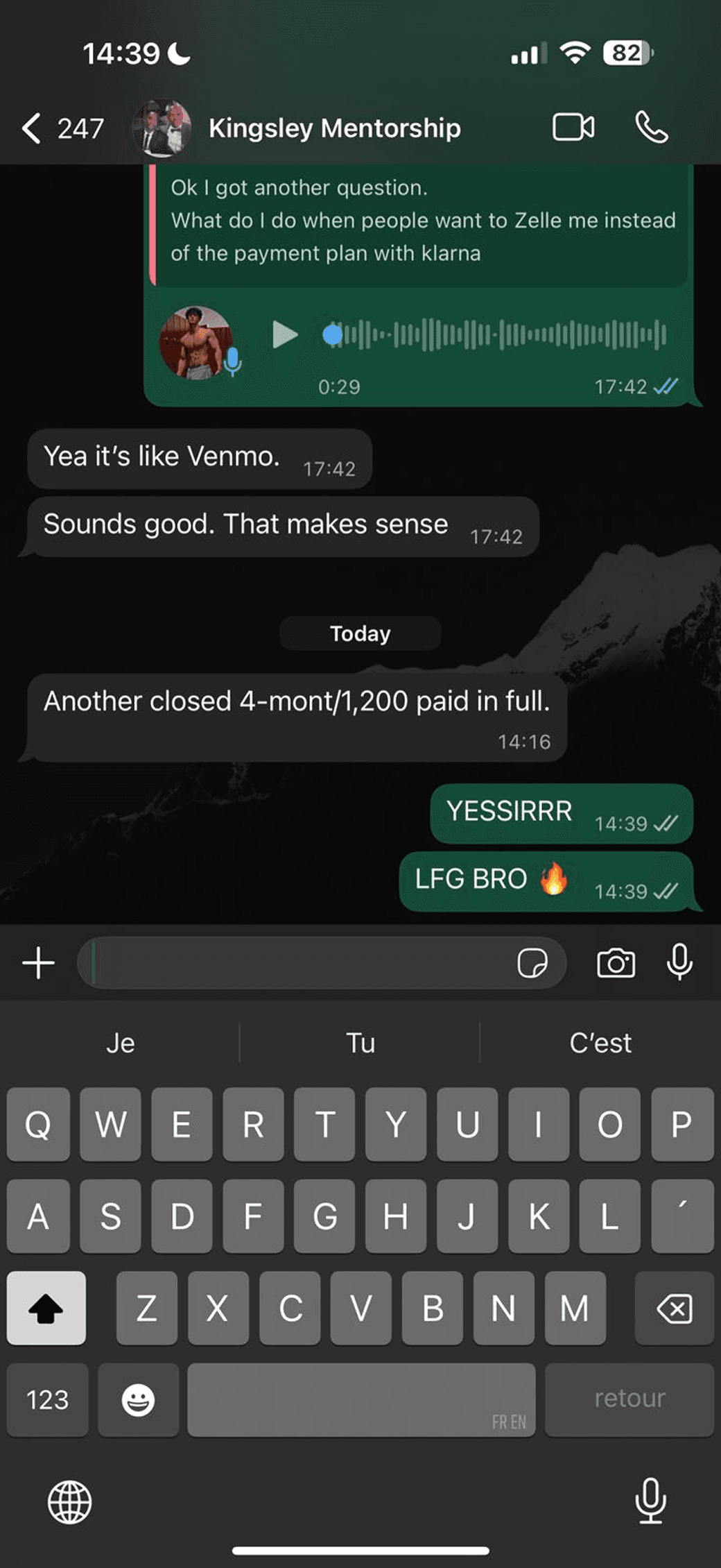 Closed a 4-month client — $1,200 paid in full