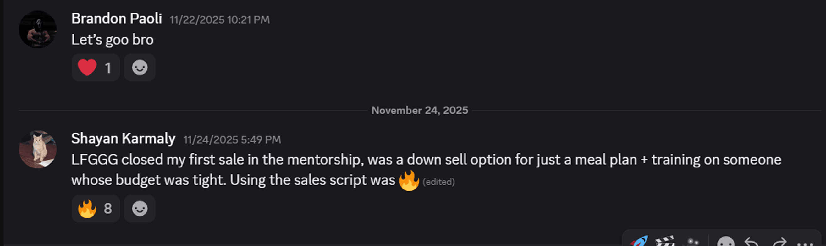 Closed his first sale using the mentorship sales script