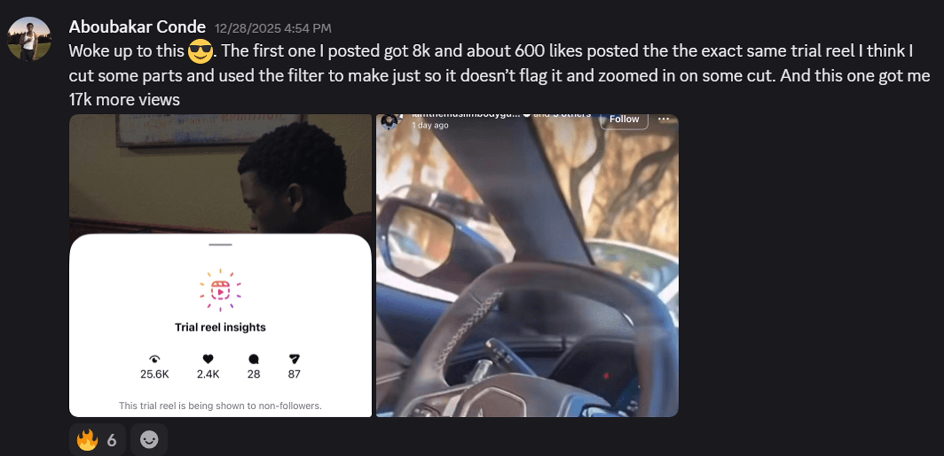 Trial reel hits 25,600 views and 2,400 likes