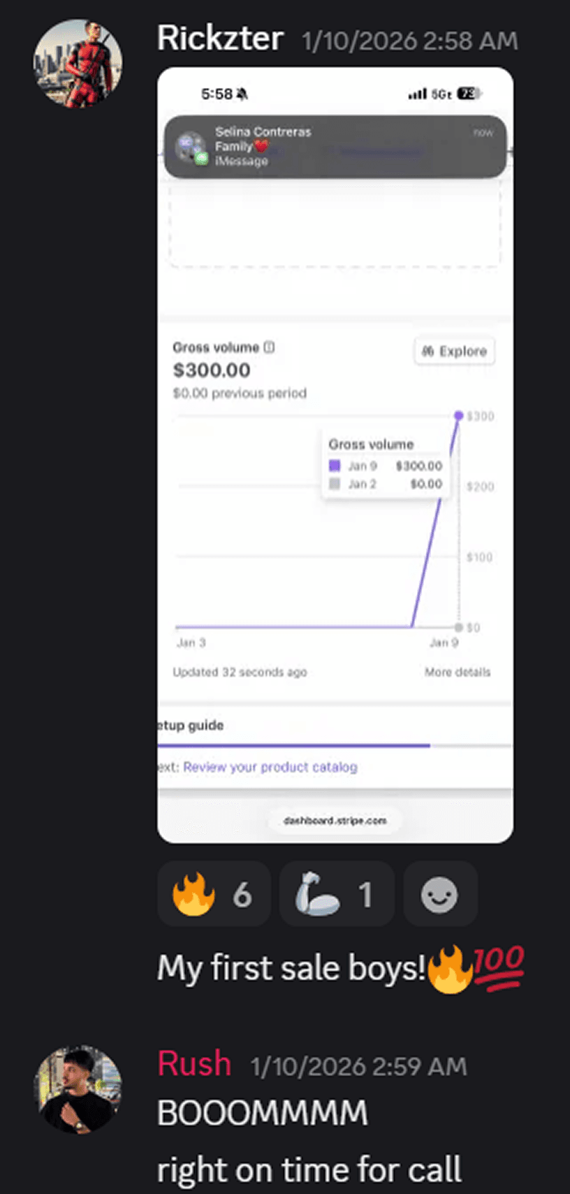 First ever sale — $300 on Stripe